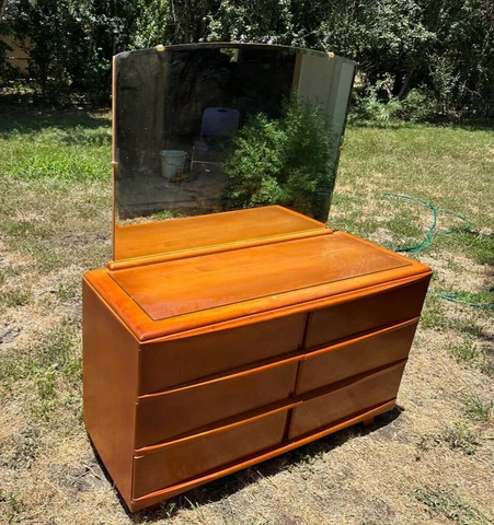 Matching KLING Maple Dresser/Mirror, Full Size Bed, Nightstand. -Vintage 1950'S Cover