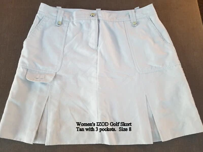 EUC Women's Tan IZOD Golf Skort Skirt Shorts 3 Pockets 100% Polyester Size 8 - Image 1 of 4