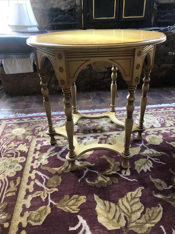 Table, Antique, Hexagon, Rare Sunburst Painting On Top , Tall 29”, Top30 Cover