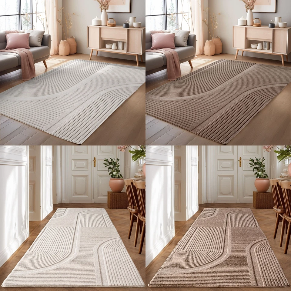 Einfarbig Skandinavischer Boho Teppich Wohnzimmer Beige Creme Waschbarer Teppich - Bild 1 von 1
