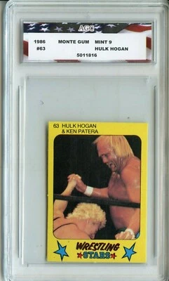 1986 Monte Gum Wrestling Stars #63 Hulk Hogan Ken Patera AGC 9 Mint  - Image 1 of 2