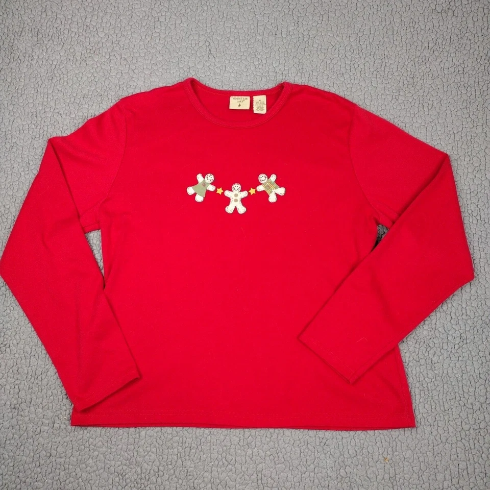 Camisa Mountain Lake Mujer Extra Grande Roja Navidad Pan de Jengibre Foto 1 de 4