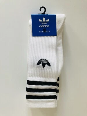 3 PAIRS Small ADIDAS White / Black Solid CREW Flat Knit Leisure SOCKS Adi7 - Image 1 of 4