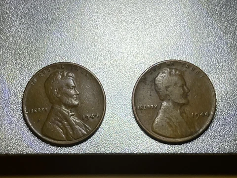 TWO (2) 1944 Rare Wheat Penny No Mint Mark “L" Rim Error Misaligned "W" WWII Cover