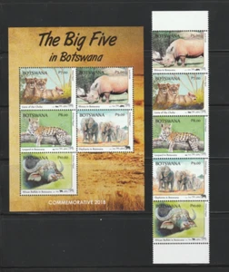 BOTSUANA, 2018, ANIMALES - LOS CINCO GRANDES, 5v.  en tira.+M/S MNH**, - Imagen 1 de 1