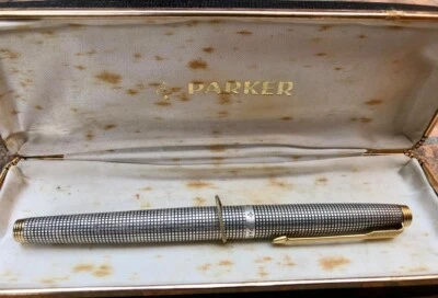 Pluma Estilográfica Parker 75, Tapa Plana Antigua, Plata de Ley 925, Oro 14 quilates, V Foto 1 de 4