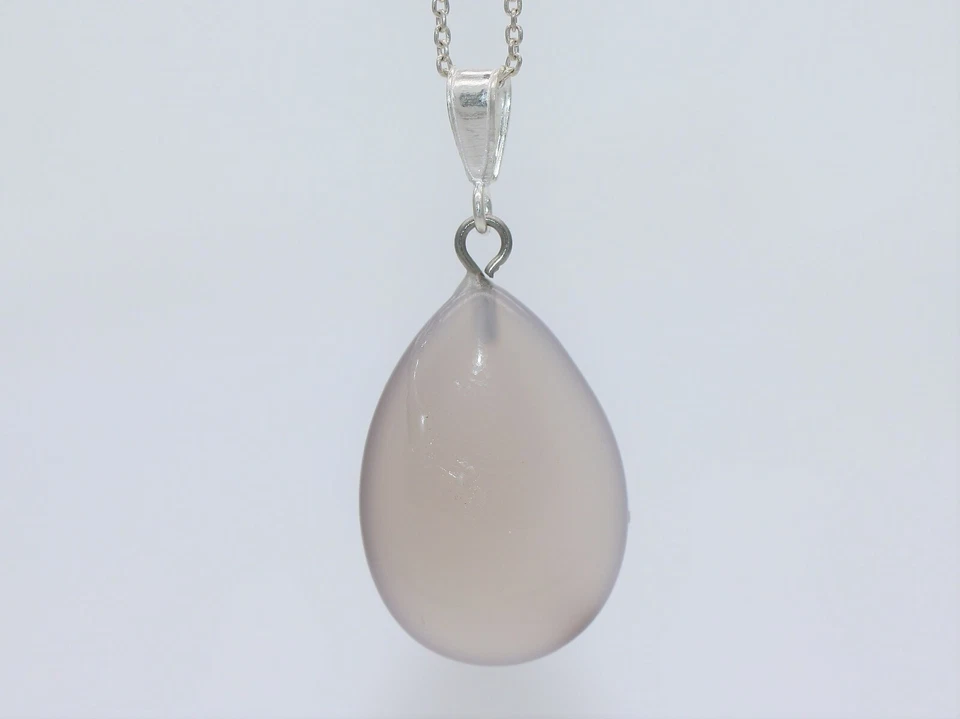 Pendente A Goccia In Agata Grigia Naturale In Argento Sterling E Collana - Immagine 1 di 1