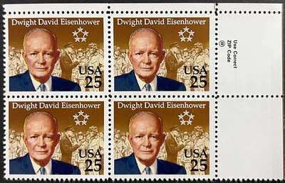 U.S. Scott #2513, Zip Block of 4, Dwight D. Eisenhower, Fine-Very Fine, MNH - Image 1 of 2