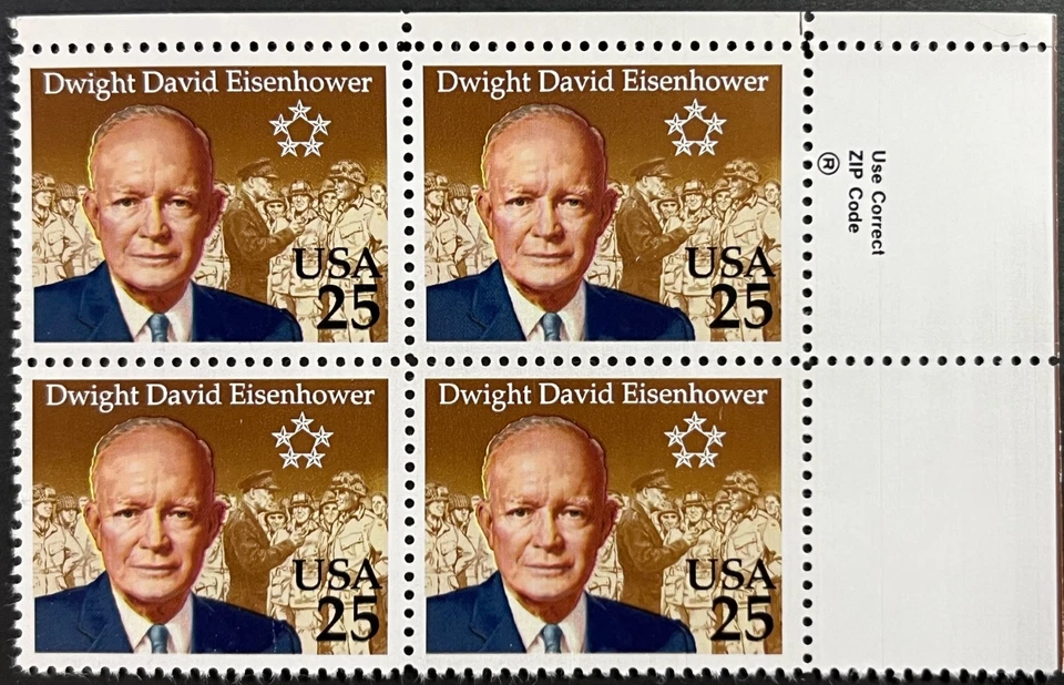 U.S. Scott #2513, Zip Block of 4, Dwight D. Eisenhower, Fine-Very Fine, MNH - Image 1 of 2