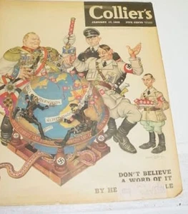 1942 WW2 COLLIERS  MAGAZINE ARTHUR SZYK ANTI FASCIST HITLER NAZI COVER - Picture 1 of 5