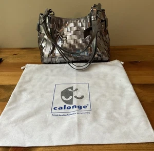 Calonge Woven Silver Metallic Leather Shoulder Bag Handcrafted In India Dust Bag - Bild 1 von 14