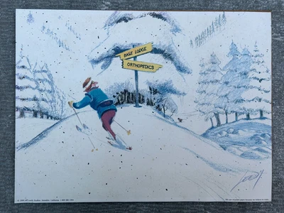 JEFF LEEDY IMPRESSÃO ASSINADA À MÃO HUMOR DE ESQUI SAUSALITO CA 1996 BASE LODGE ORTOPEDIA - Imagem 1 de 4