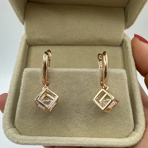 14ct ROLLED Gold Bonded Dangle Drop Earrings Geometric Style Hallmarked 585RG - Picture 1 of 9