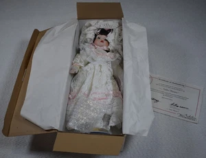 Vintage Adelco Treasures Brittany Porcelain Doll w Bonnet Cap COA & Stand - Picture 1 of 3