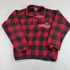 Patagonia Synchilla Jacket Mens Small Red Black Plaid Pullover Sweater Fleece - Picture 1 of 13