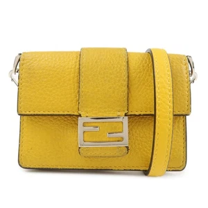 FENDI Micro Flat Baguette Leather Mini Shoulder Bag Yellow Authentic Used F/S - Picture 1 of 24