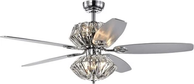 Makore Chrome 52-inch Crystal Shade Ceiling Fan, Silver - Image 1 of 4