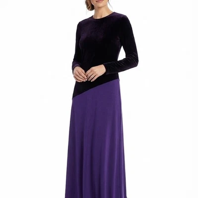 CHETTA B Sherrie Bloom Peter Noviello 10 Purple Velvet Mixed Media Maxi Dress - Image 1 of 4