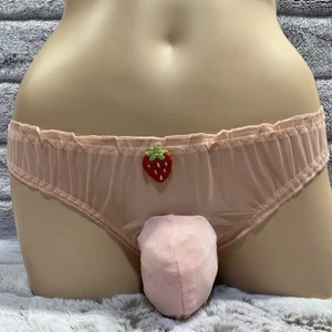 Mutandine a marsupio 24-36 S rosa svolazzante maglia fragola uncinetto trans donna uomo - Foto 1 di 7
