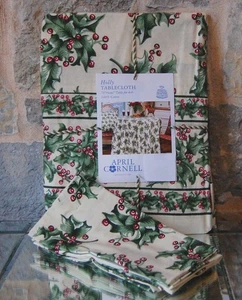 April Cornell HOLLY 70" Mantel Redondo y 4 Servilletas Bayas Navidad Nuevo Con Etiquetas Retirar - Imagen 1 de 4