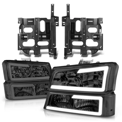 Faros LED DRL cromados ahumados Fit 03-07 Avalanche Silverado + soportes de montaje Foto 1 de 4