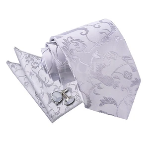 Juego de gemelos de boda DQT tejidos florales plateados clásicos para hombre - Imagen 1 de 2