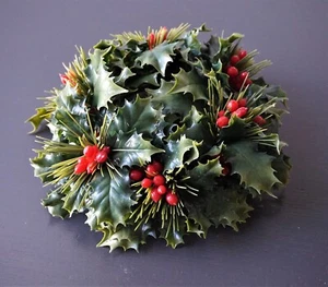 Weihnachten Kerzenring Grünzeug Stechpalme Kiefer Beeren Vintage - Bild 1 von 9