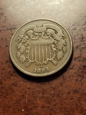 1864 Two Cent Piece, large motto, Philadelphia, 180 rotated     inv03    n720as - Image 1 of 2