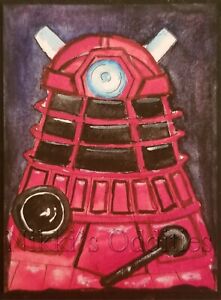Aceo Original Painting Doctor Who Red Dalek Fantasy Monster Robot Nikki 