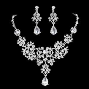 Rhinestone Necklace Earring Crystal Jewelry Set Formal Ladies Women Butterfly R - Picture 1 of 15