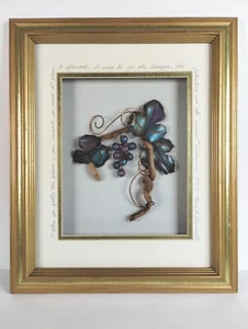 Cottagecore Shadowbox Metal Grapes Wood Vines Framed With Bible Verse Deut 24:21 - Picture 1 of 7