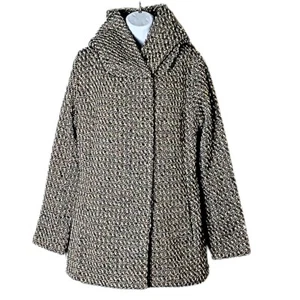 Mossimo Herringbone Peacoat Women Large Black White Hooded Warm Old Money Career - Picture 1 of 5