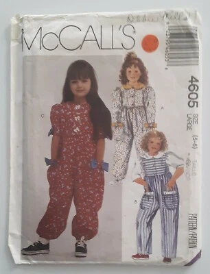 1989, McCALL'S #4605 CHILD GIRLS' SIZES 5-6 JUMPSUITS IN 3 VARIATIONS PATTERN UC - Image 1 of 3