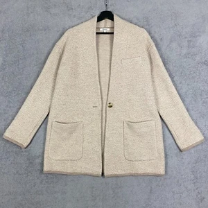 Madewell Cardigan Women M Beige Herringbone 100% Merino Wool Long Sleeve Sweater - Picture 1 of 19