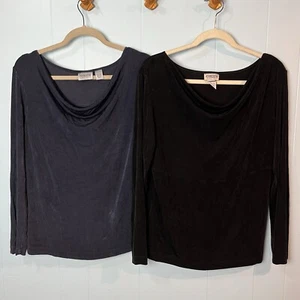 Vintage Chico's Travelers Size 2 Large Slinky Cowl Neck Knit Blouse Made in USA - Picture 1 of 11