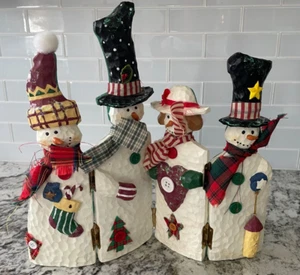 Christmas Snowman Family Four Panel Folding Screen Resin 12" - Picture 1 of 7