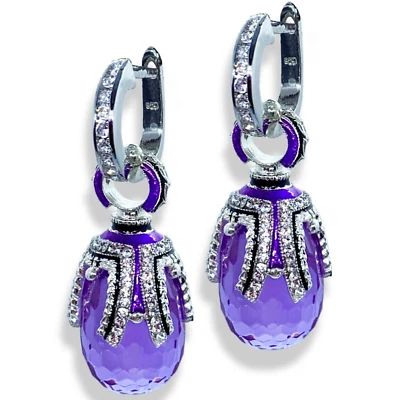 Pendientes de huevo Fabergé amatista esterlina 925 cristales de Swarovski aros esmaltados con circonita cúbica Foto 1 de 4