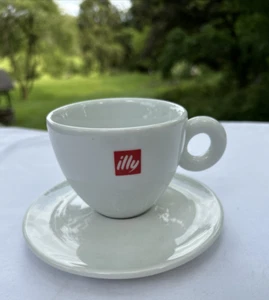 ILLY Espresso Cup & Saucer 2 Pieces Made In Italy 4 oz White Red - Picture 1 of 6