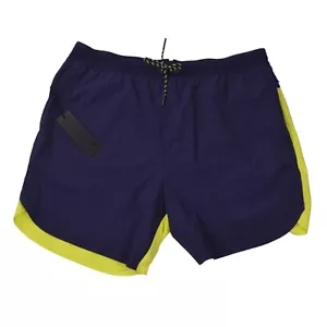 NUOVI pantaloncini da uomo Greyson Running Wolf XL blocco blu navy neon foderati gialli - Foto 1 di 9