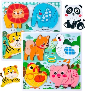 Wooden Animal Puzzles for Toddlers 1-3,Wood Puzzles Ages 2-4, Toys for 2 3 Years - Picture 1 of 16