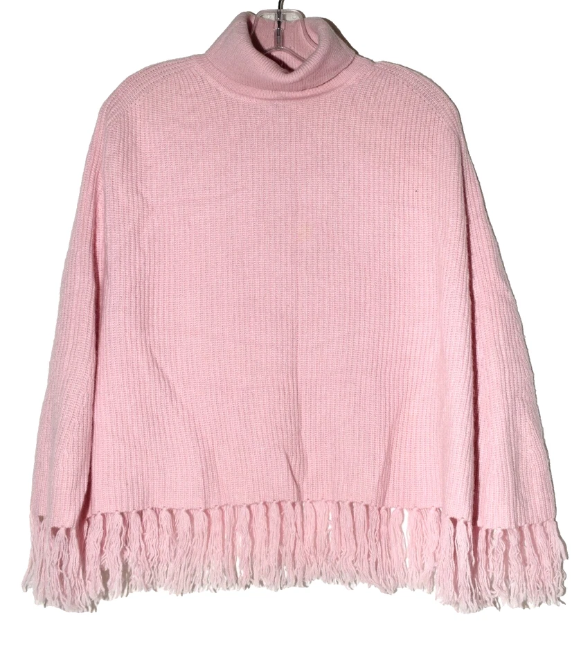 Poncho Suéter INC International Concepts Rosa Cachemira Cuello Alto 3.5" Flecos Foto 1 de 4