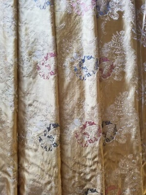 6 Yds 50" Wide Vintage Silk Floral Brocade Gold Rose Blue McMILLEN NEW YORK  - Image 1 of 4