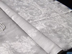 belle nappe, damas de pur fil de lin, mono MP, 2.34 m X 1.60 m, ancienne - Photo 1/7