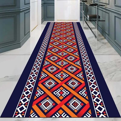 Tribal Runner Rug, Geometric Hallway Rug, Ethnic Floor Decor, Kilim Style Carpet - Image 1 of 4