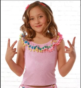 NWOT Pilyq 6 Girls Pink Cotton Candy Pom Pom Tankini Swim Top 98334 - Picture 1 of 1