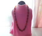 Vtg Cherry Amber Kehribar Faturan Prayer Design Beads Cornelian Stone Necklace
