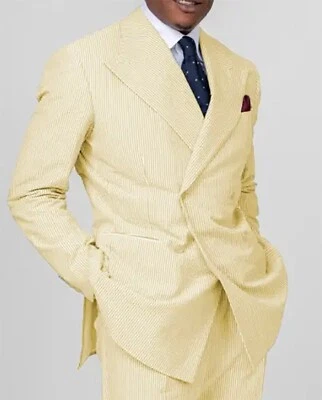 Trajes de hombre a rayas anchas doble pecho negocios Seersucker calce ajustado solapa pico Foto 1 de 4