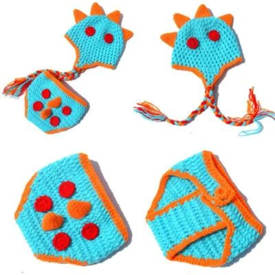  Dinosaurio Tejido Crochet Ropa Sombrero Recién Nacido Bebé Foto Fotografía Utilería Conjunto Foto 1 de 2