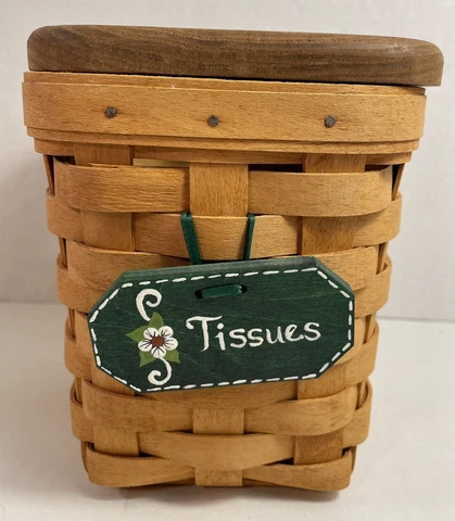Longaberger 1995 Square Basket W/ Heart Lid  & Tissues Charm 6.5” High Cover