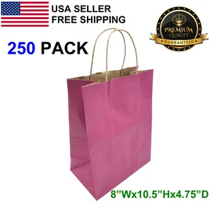 250 Packs Pink Paper Bag With Handles Kraft Retail Shopping Gift Merchandise - Picture 1 of 1